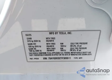 2026 Tesla Model Y Long Range Dual Motor All-Wheel Drive из США, поврежденный, VIN 7SAYGDED2TF389511